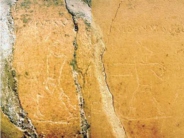 graffiti de gladiadores en relieve, escena de lucha en una arena, antigua decoración mural romana