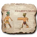Relieve Gladiadores Graffiti, Escena de batalla en una arena, Decoración mural romana antigua
