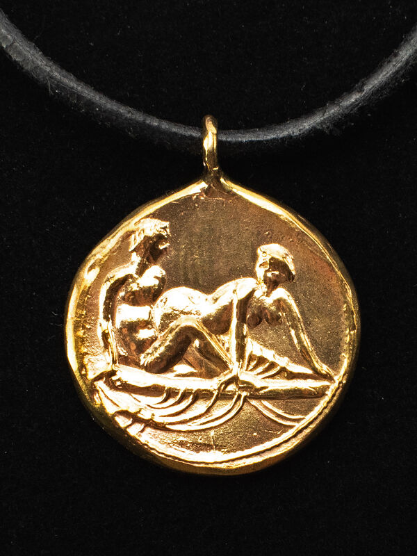 Pendant brothel coin Spintria X, bronze antique Roman amulet