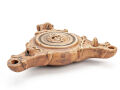 Oil lamp 3 flames, antique Roman lamp made of clay