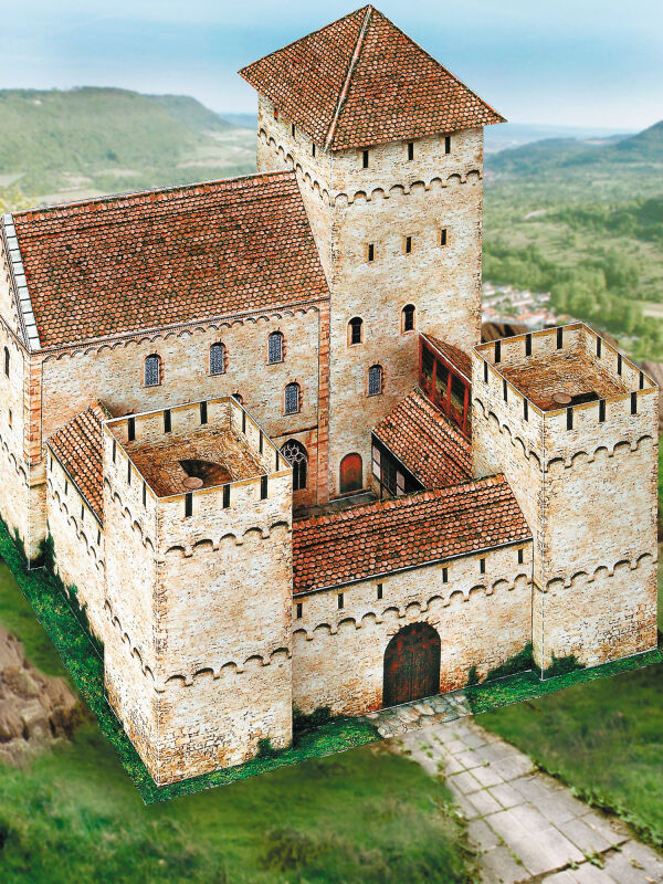 Schreiber sheet, medieval knights castle Rudolfseck, cardboard model making