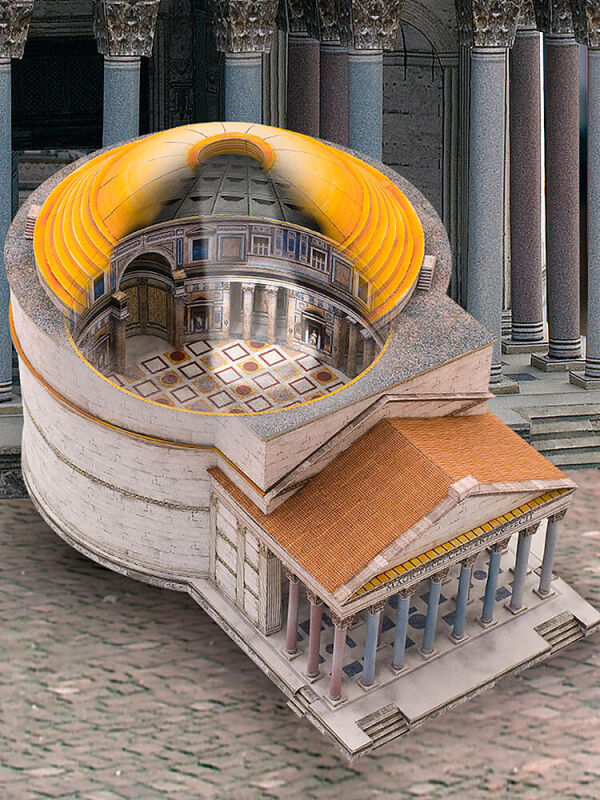 Schreiber sheet, Roman pantheon in Rome, cardboard model...