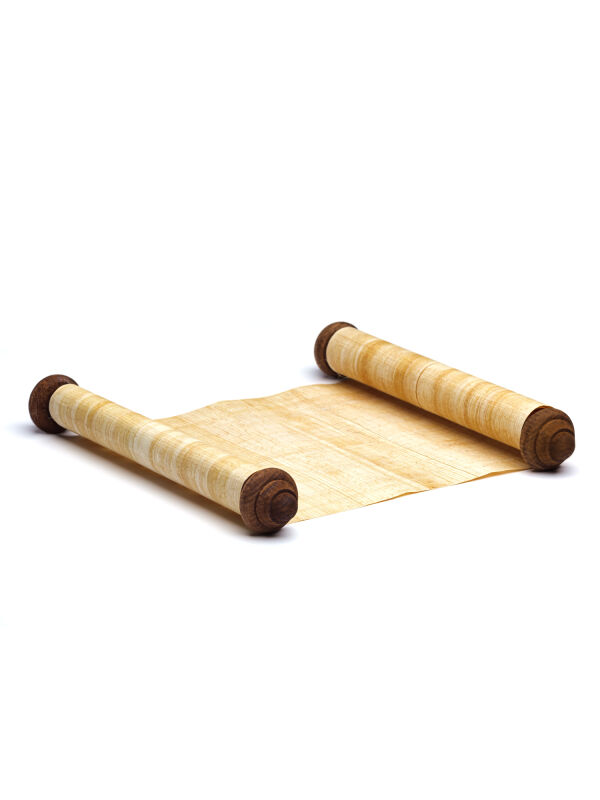 Pergamino de papiro de 90x30cm en blanco con dos palos de madera antiguos