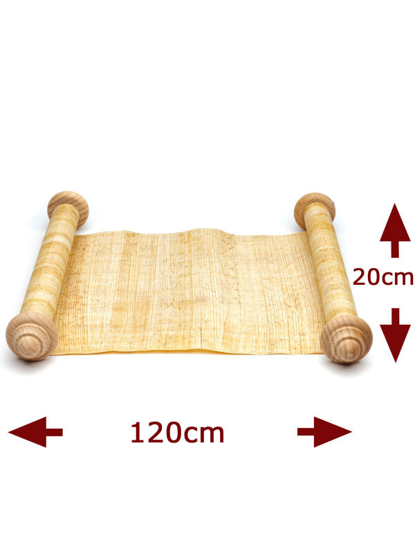 Pergamino de papiro de 120x20 cm. Pergamino en blanco dos palos de madera