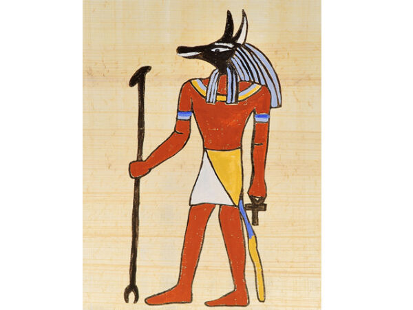 Paintings from Egypt God Anubis, 15x10cm painting on real papyrus