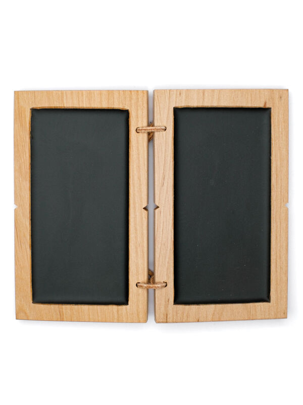 Wax tablet 14x9cm, diptych Gaius, black double bound writing tablets reenactment