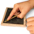 Wax tablet 14x9cm, diptych Gaius, black double bound writing tablets reenactment
