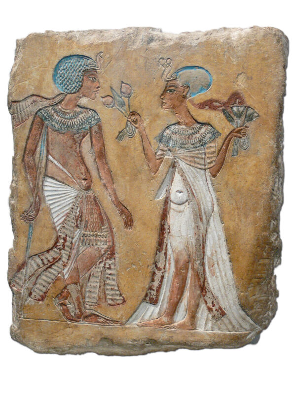Malrelief de Egipto, Tutankamón con su esposa Anchesenamun en el jardín