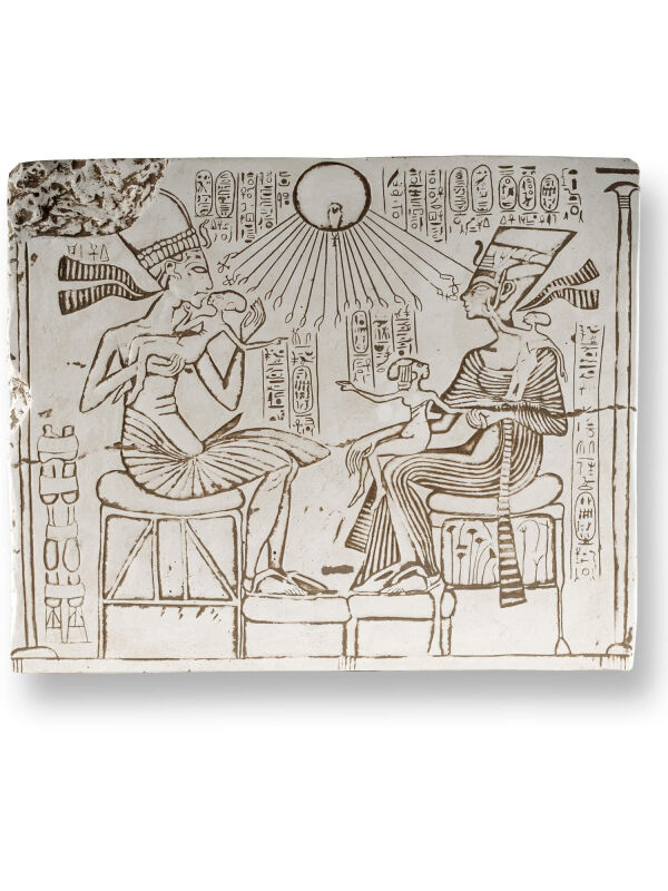 Relief Ägypten Echnaton mit Nofretete Amarna