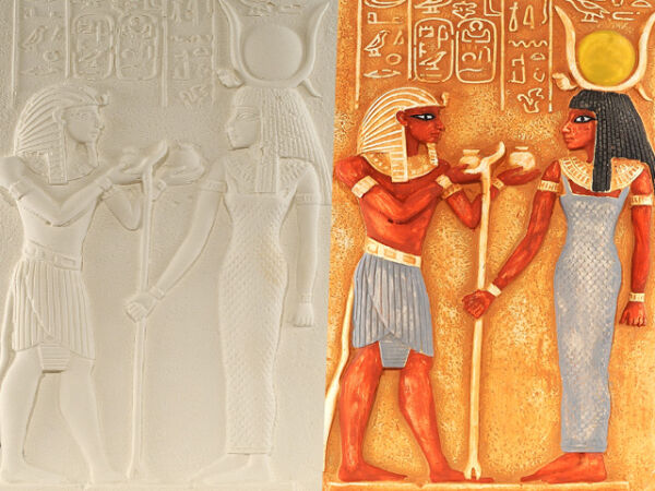 painting relief Egypt, Ramses II with goddess Isis