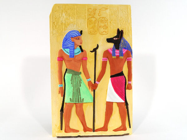 pintura en relieve Egipto, Tut anch Amón con Anubis