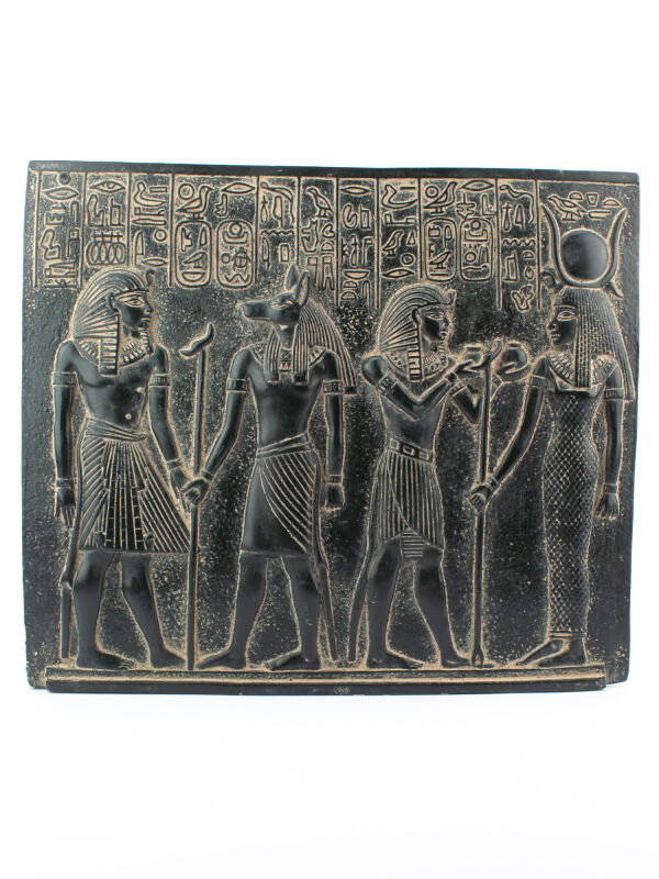 Relieve de Egipto Anubis e Isis - El faraón Horemheb - Valle de los Reyes (KV57) - Pintura mural, 26 x 22 cm