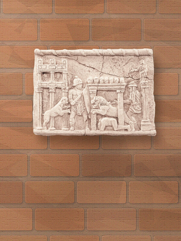 Lucha de gladiadores en relieve en el Circo Máximo, antigua decoración mural romana