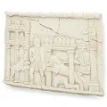 Relief Panther und Bestiarius Kampf im Circus Maximus, antike römische Wanddeko