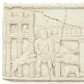 Relief Panther und Bestiarius Kampf im Circus Maximus, antike römische Wanddeko