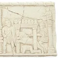 Relief Panther und Bestiarius Kampf im Circus Maximus, antike römische Wanddeko