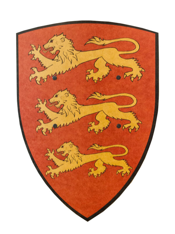 Escudo Ricardo Corazón de León rojo/amarillo, 37x27cm, escudo de la edad media