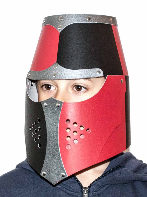 Helm Normans negro/rojo, 30x26cm, casco de caballero medieval