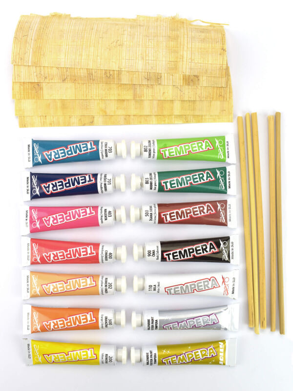 Tempera colour set, 14 tubes of 7.5ml each, incl. papyrus strips and rushes