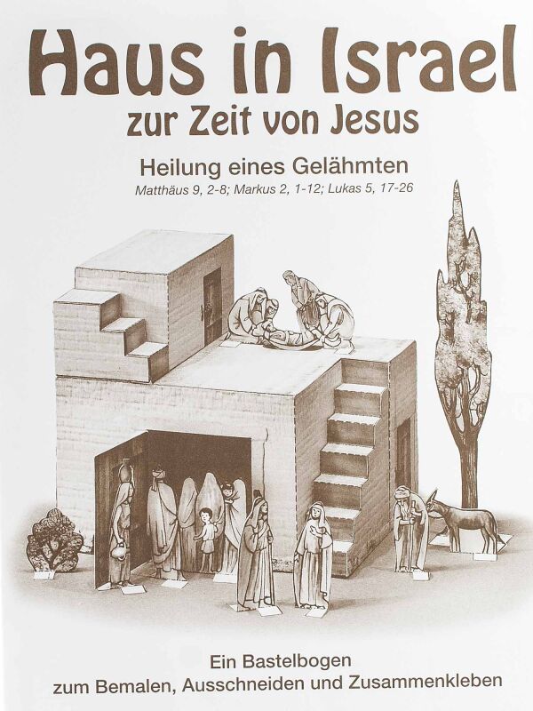 Hoja de artesanía Una casa en Israel en el tiempo de Jesús - Curación de un paralítico, plantilla de artesanía para pintar