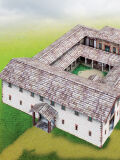 Schreiber-Bogen, edificio de personal romano Principia con Pretorio, construcción de modelo de cartón
