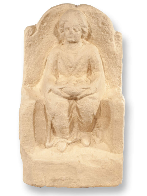 Relief Epona IV sitzend im Stuhl, Pferde Gottheit, antike römische Wanddeko