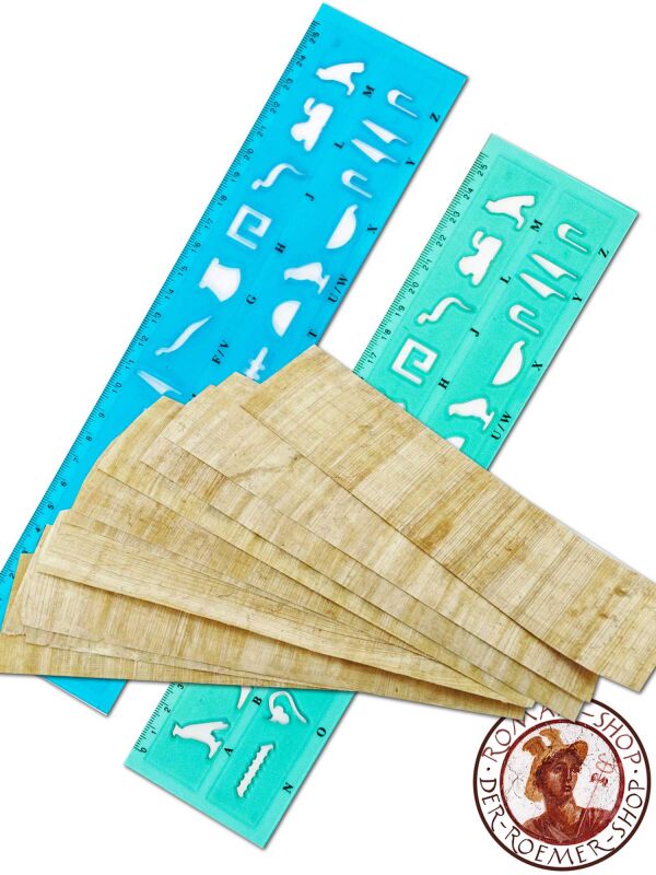 Hieroglyphic stencil Thebes, rulers + 10x papyrus bookmarks