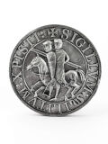 Relief knight templar with inscription, silver patinated