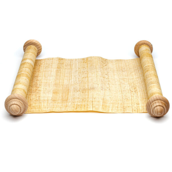 Pergamino de papiro de 100x30 cm. Pergamino blanco con dos palos de madera