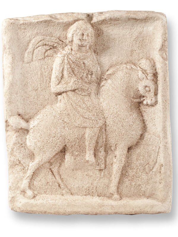 Relieve Epona II diosa gala romana de los caballos, antigua decoración mural romana