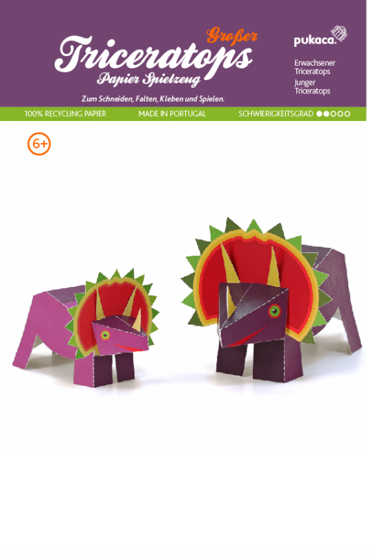 Dinosaurier Triceratops Groß Papier Spielzeug, DIY Bastelbogen für Papiermodelle, Kartonmodellbau, Papercraft | 100% Recyclingpapier