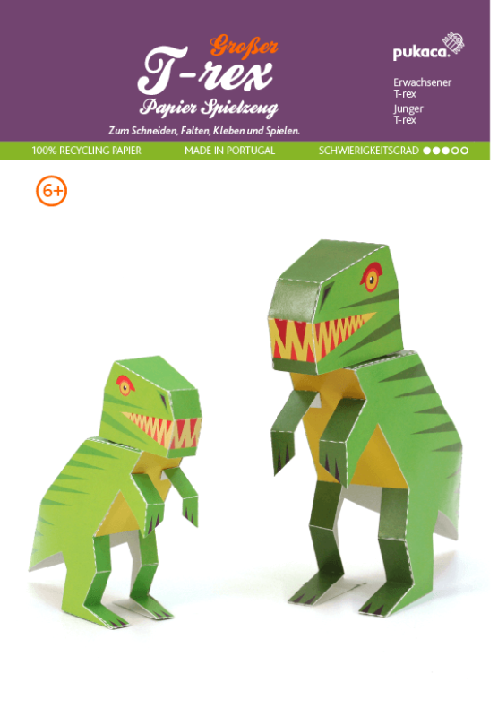 T-Rex Groß Dinosaurier , DIY Bastelbogen für Papiermodelle, Kartonmodellbau
