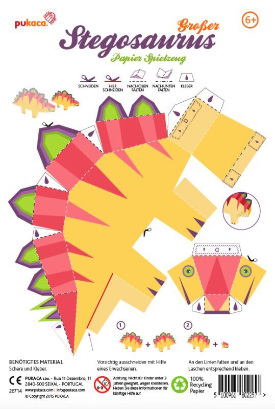 Stegosaurus Groß Dinosaurier , DIY Bastelbogen für Papiermodelle, Kartonmodellbau