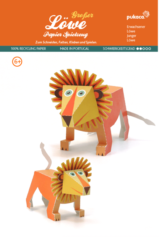 Tiere aus Afrika Löwe Groß Papier Spielzeug, DIY Bastelbogen für Papiermodelle, Kartonmodellbau, Papercraft | 100% Recyclingpapier