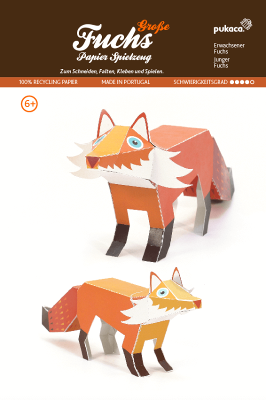Waldtiere Fuchs groß, DIY Bastelbogen für Papiermodelle, Kartonmodellbau, Papercraft | 100% Recyclingpapier
