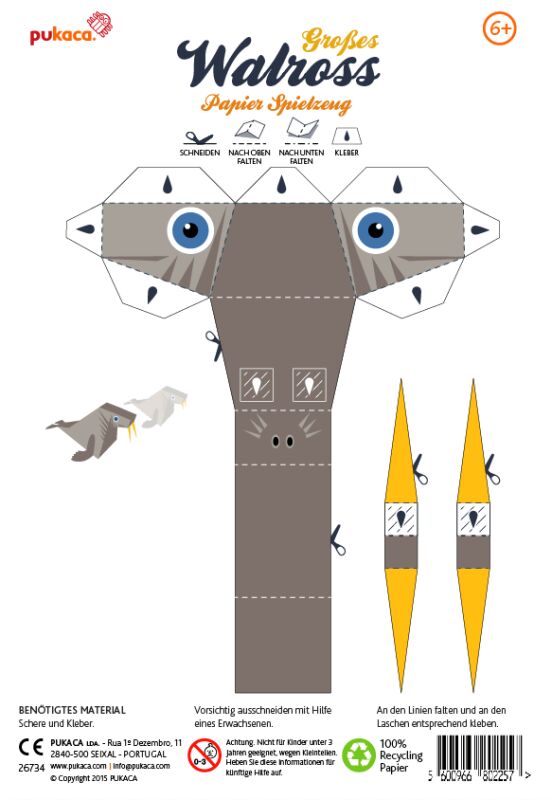 Walross groß   Polartiere, DIY Bastelbogen für Papiermodelle, Kartonmodellbau