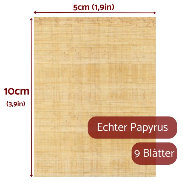 Papyrusblätter 10x5cm, 9 Blatt geschnitten, ägyptischer Naturpapyrus