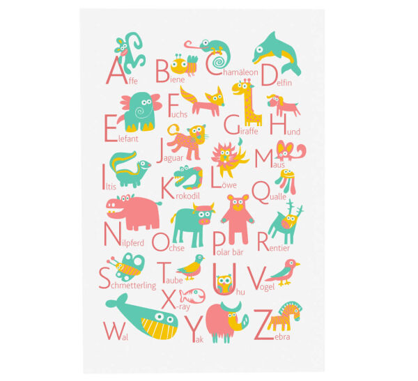 ABC Poster Tiere, Bilder Poster, Pink