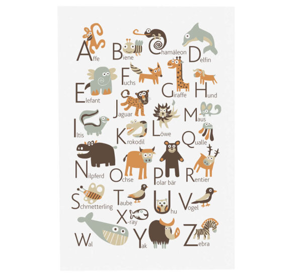 ABC Poster Tiere, Bilder Poster, Braun
