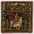 Cuadro en relieve del culto a Mitra, bronce, 10x10cm,...
