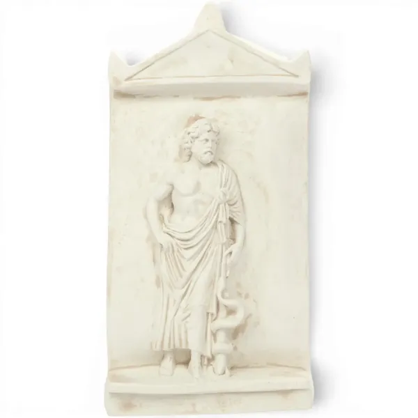 Relief Asklepios Aeskulap im Tempel, griechisch-römischer Gott der Heilkunst, Wandrelief Replik 31x16cm