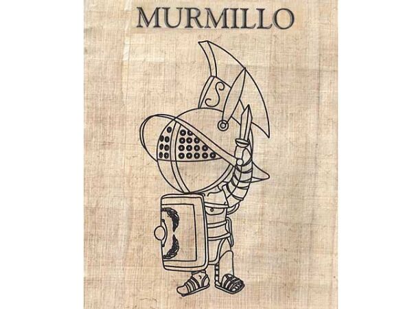 Gladiador Romano Murmillo, 15x10cm pintura sobre papiro real