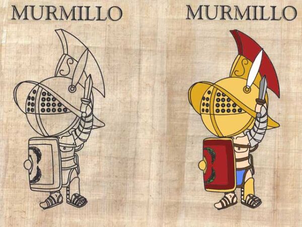 Coloring pages Romans Gladiator Murmillo, 15x10cm coloring picture on real papyrus