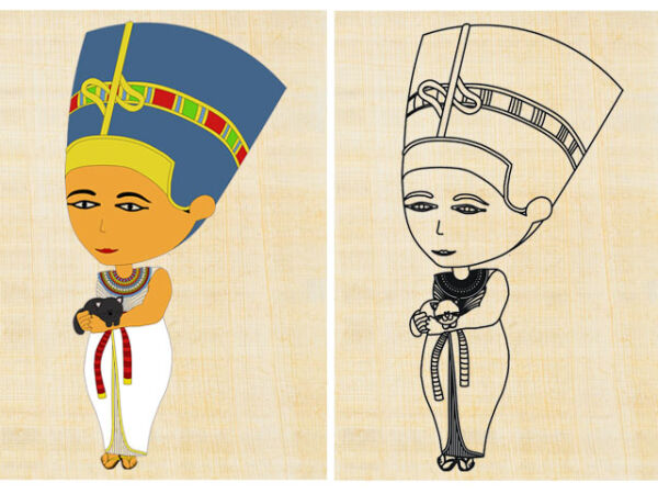 Plantillas para colorear Egipto Reina Nefertiti, 15x10cm Dibujo para colorear en papiro real