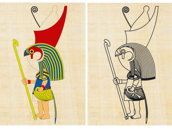 Malvorlagen Ägypten Gott Horus, 15x10cm Ausmalbild auf echtem Papyrus
