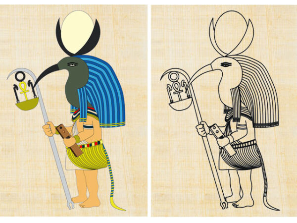 Egipto Dios Thoth, 15x10cm Dibujo para colorear en papiro real