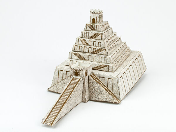 Handicraft bow Tower of Babel, the Babylonian tower, model for painting
