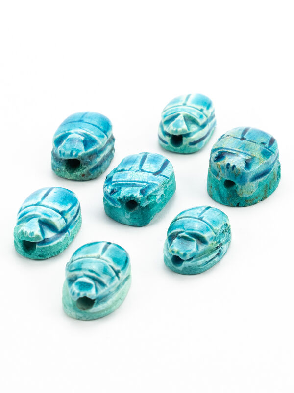 Lot 20 Handmade Small Egyptian Scarab Beetle Blue Faience Ceramic Beads Pendants 