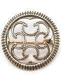 Broche disco broche con cuatro pieles, bronce, pasador romano