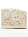 Relief paddy wagon with horse team, antique roman wall...